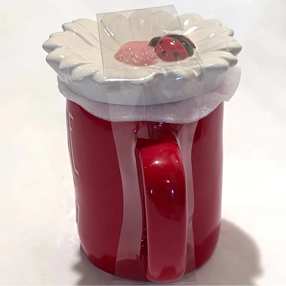 Rae Dunn LOVE BUG Ceramic Mug with Flower/Ladybug Topper Red/White - Picture 6 of 16